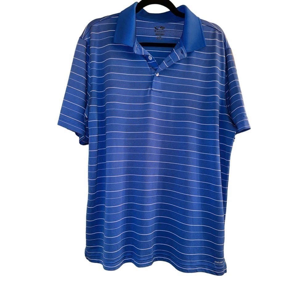C9 By Champion Men's Short Sleeve Striped Performance Golf Shirt Sz L Blue White